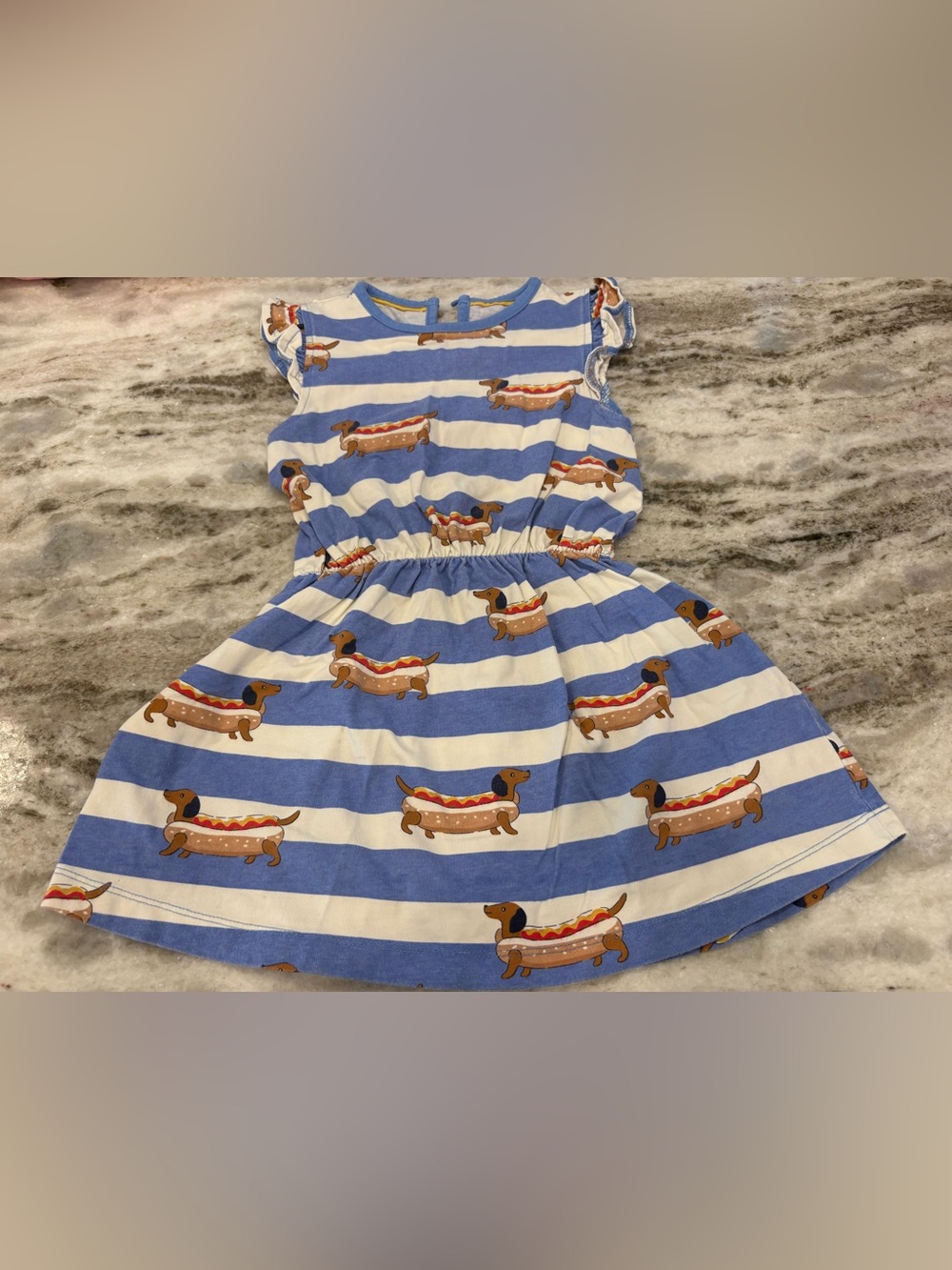 Mini Boden Blue & White Striped Dachshund Hot Dog Dress